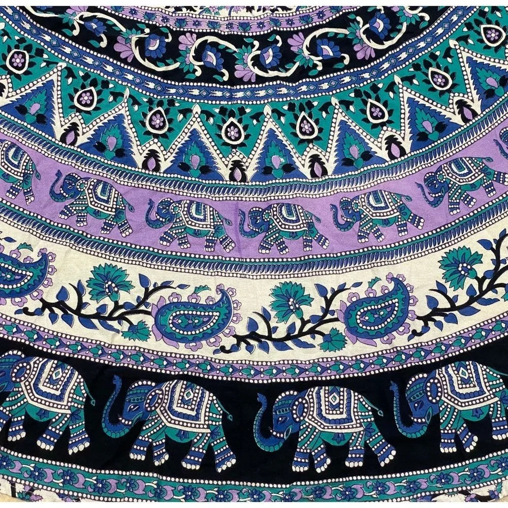 Elephant Mandala Bohemia Round Tapestry Tablecloth Cotton Elephant Moose Print